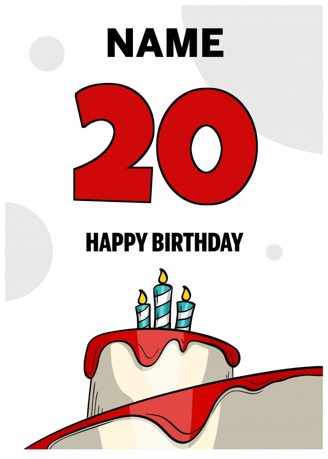 Happy 20th Birthday Card - Bold Birthday Cake Design