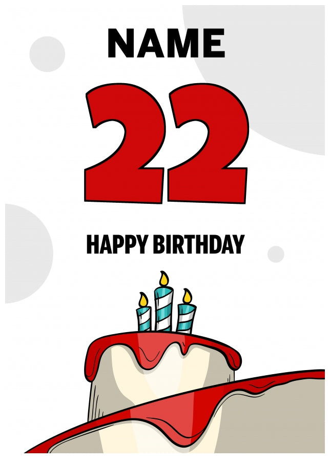 Happy 22nd Birthday Card - Bold Birthday Cake Design