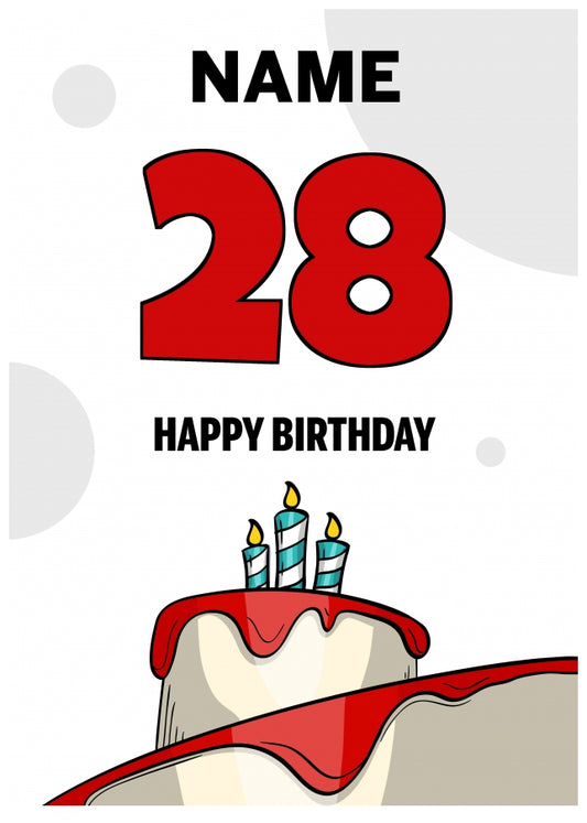 Happy 28th Birthday Card - Bold Birthday Cake Design