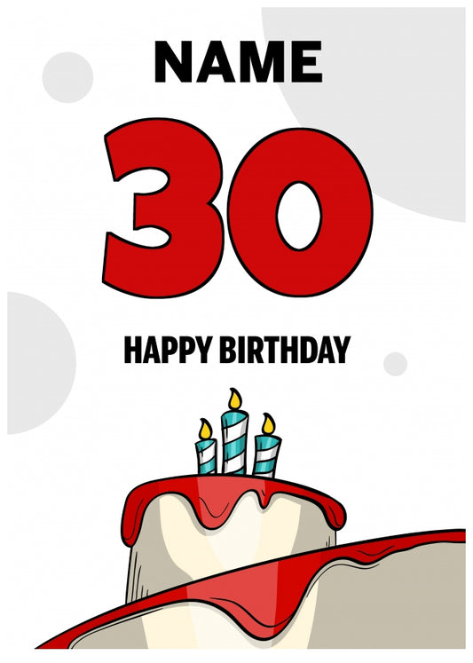 Happy 30th Birthday Card - Bold Birthday Cake Design