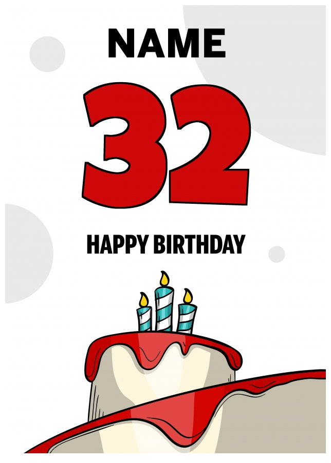 Happy 32nd Birthday Card - Bold Birthday Cake Design