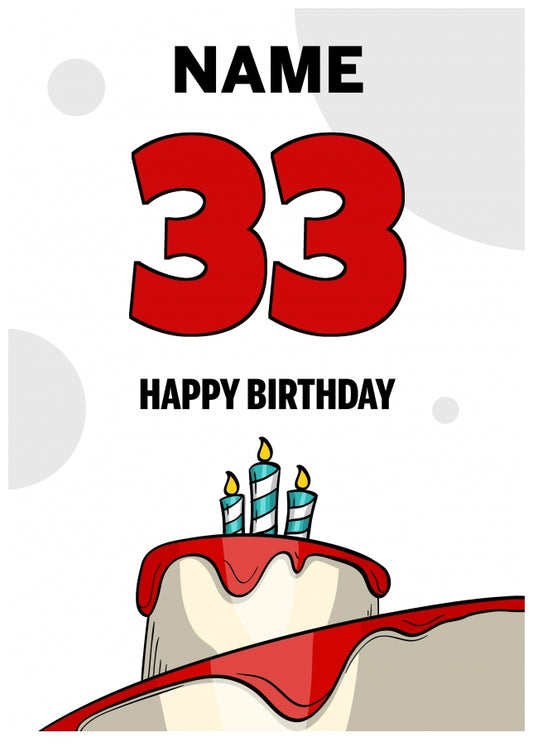 Happy 33rd Birthday Card - Bold Birthday Cake Design