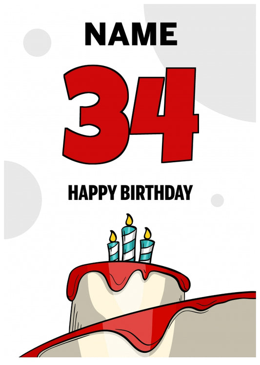 Happy 34th Birthday Card - Bold Birthday Cake Design