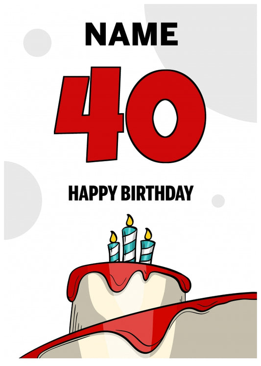 Happy 40th Birthday Card - Bold Birthday Cake Design