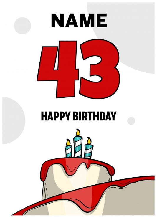 Happy 43rd Birthday Card - Bold Birthday Cake Design