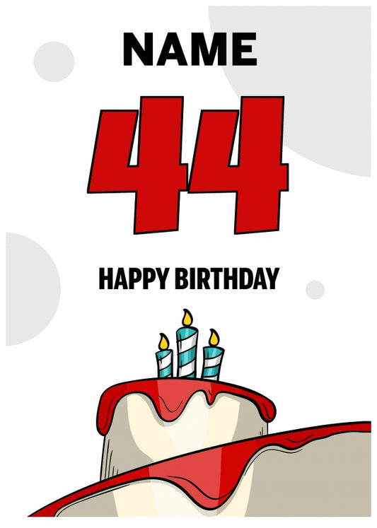 Happy 44th Birthday Card - Bold Birthday Cake Design