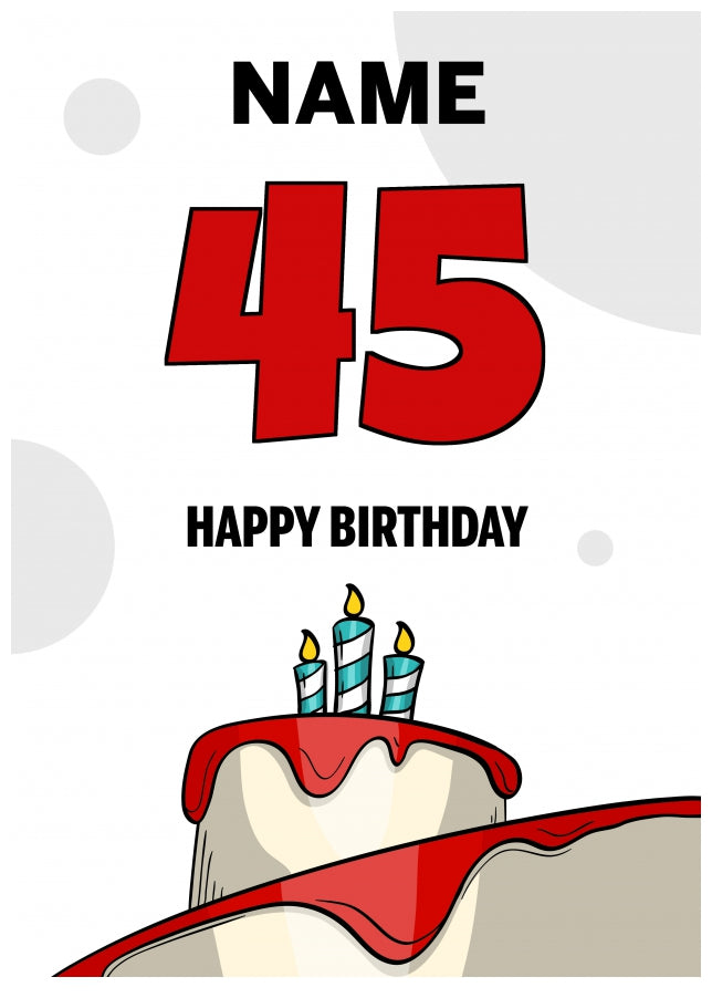 Happy 45th Birthday Card - Bold Birthday Cake Design