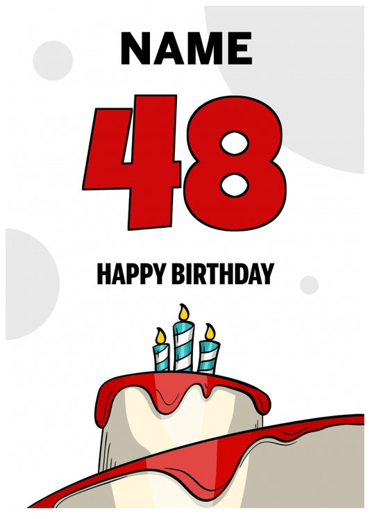 Happy 48th Birthday Card - Bold Birthday Cake Design