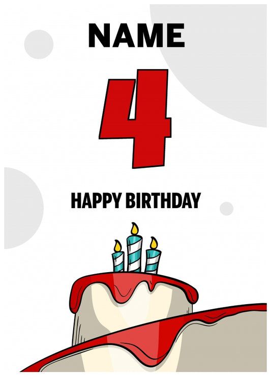 Happy 4th Birthday Card - Bold Birthday Cake Design