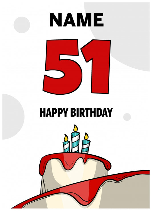 Happy 51st Birthday Card - Bold Birthday Cake Design