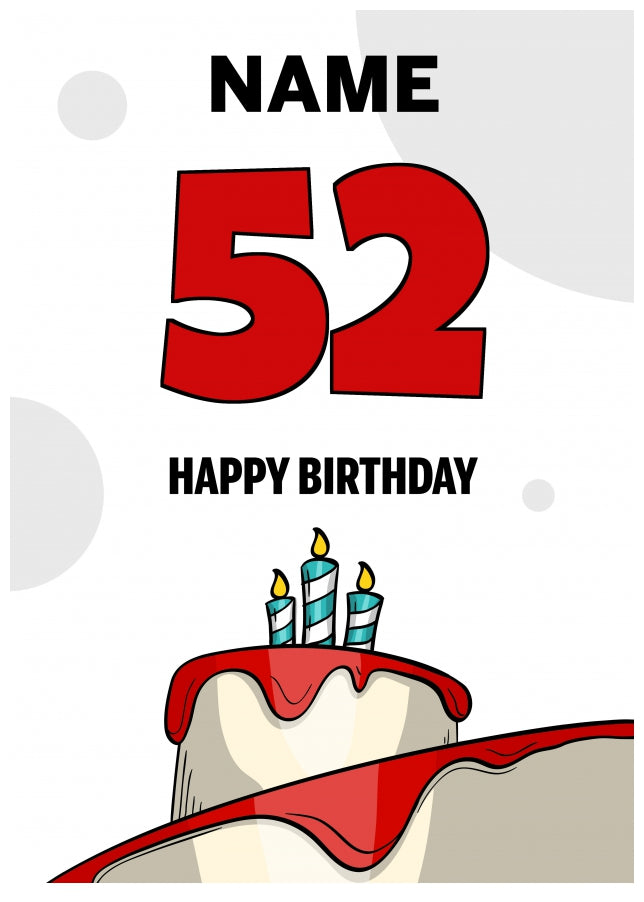 Happy 52nd Birthday Card - Bold Birthday Cake Design