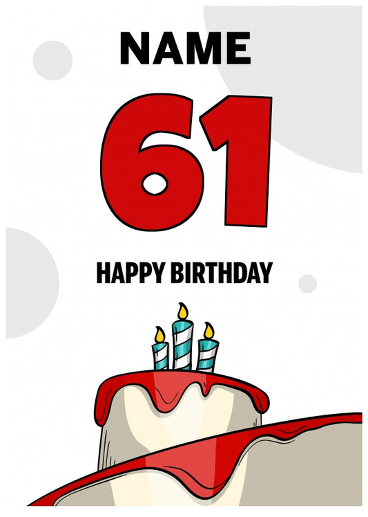 Happy 61st Birthday Card - Bold Birthday Cake Design