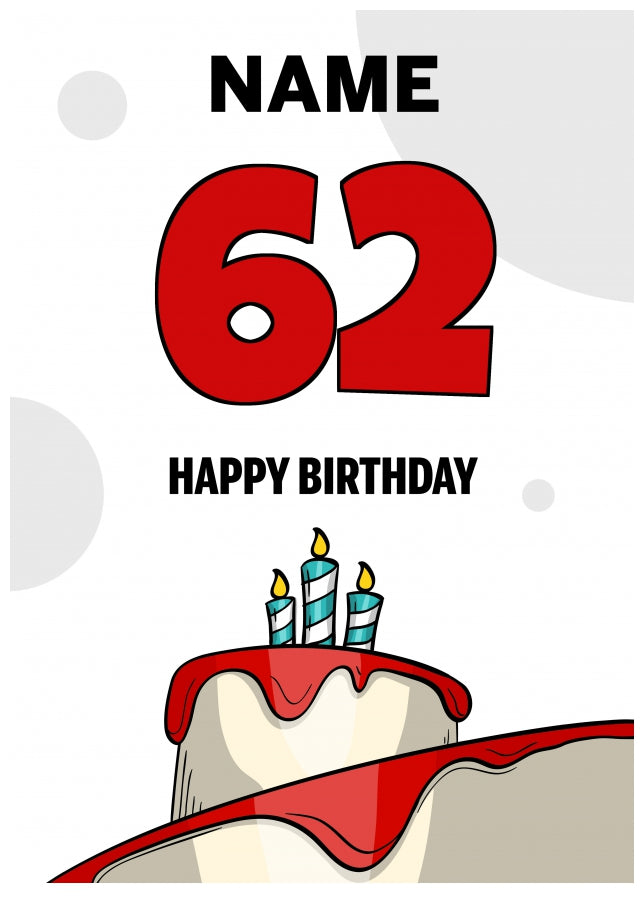 Happy 62nd Birthday Card - Bold Birthday Cake Design