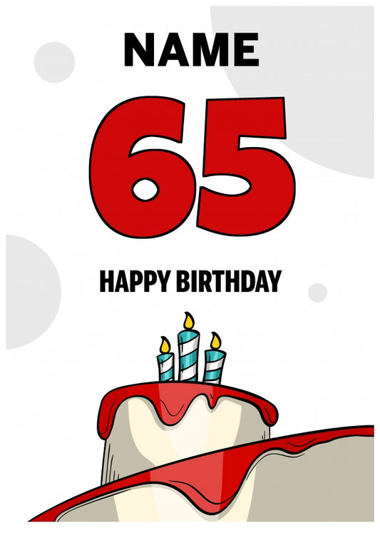 Happy 65th Birthday Card - Bold Birthday Cake Design