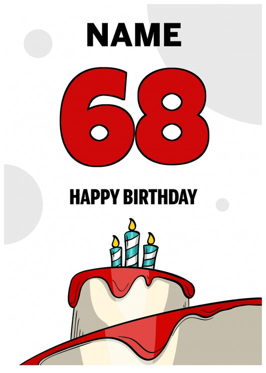 Happy 68th Birthday Card - Bold Birthday Cake Design