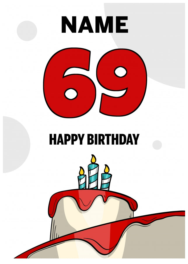 Happy 69th Birthday Card - Bold Birthday Cake Design