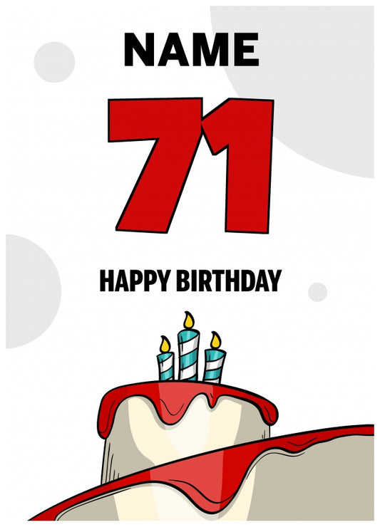 Happy 71st Birthday Card - Bold Birthday Cake Design