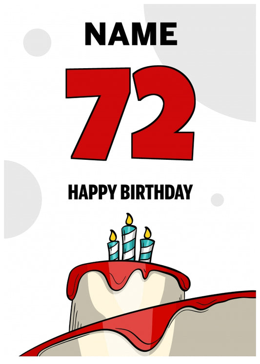 Happy 72nd Birthday Card - Bold Birthday Cake Design