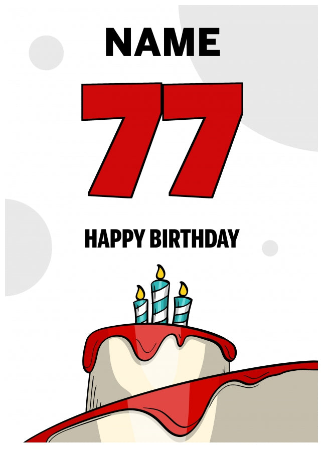 Happy 77th Birthday Card - Bold Birthday Cake Design