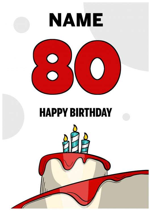 Happy 80th Birthday Card - Bold Birthday Cake Design