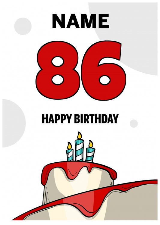 Happy 86th Birthday Card - Bold Birthday Cake Design