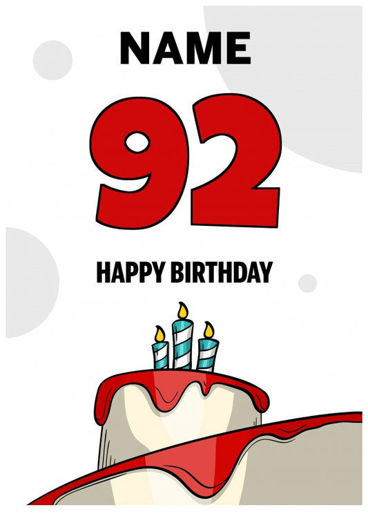 Happy 92nd Birthday Card - Bold Birthday Cake Design