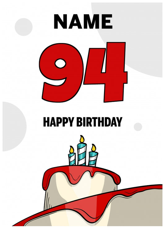 Happy 94th Birthday Card - Bold Birthday Cake Design