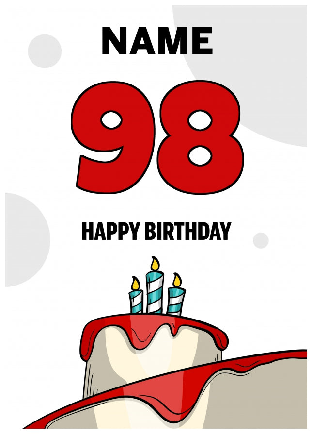 Happy 98th Birthday Card - Bold Birthday Cake Design