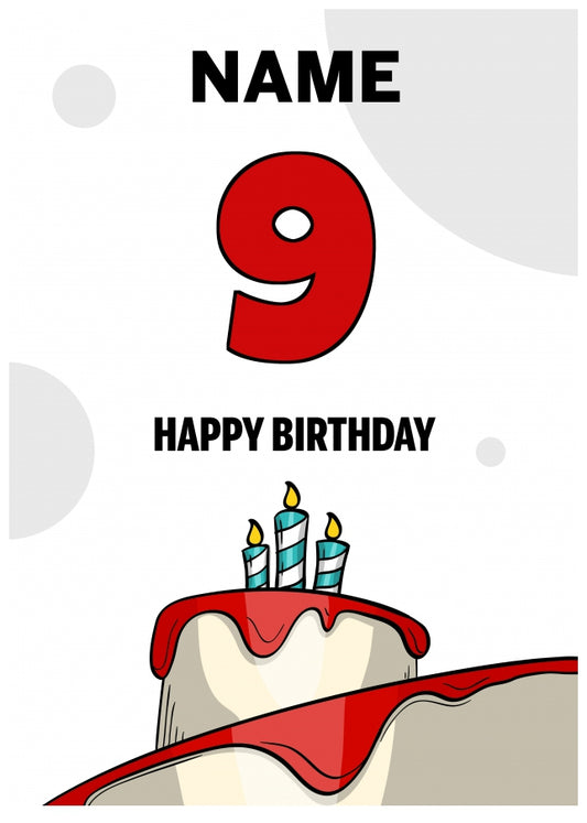 Happy 9th Birthday Card - Bold Birthday Cake Design