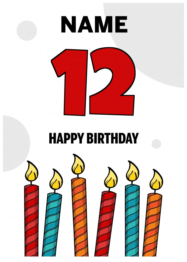 Happy 12th Birthday Card - Bold Birthday Candles Design