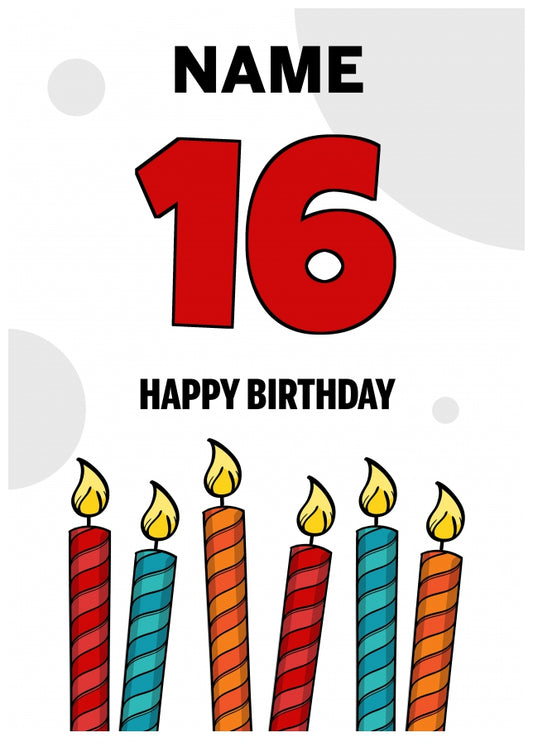 Happy 16th Birthday Card - Bold Birthday Candles Design