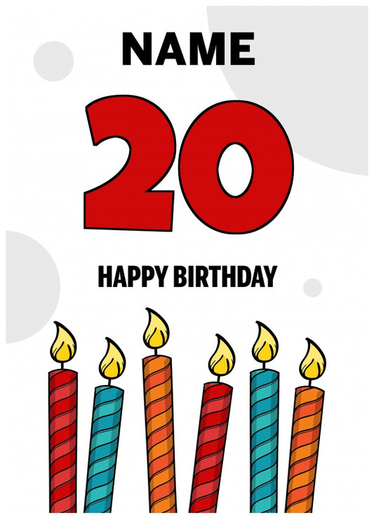 Happy 20th Birthday Card - Bold Birthday Candles Design