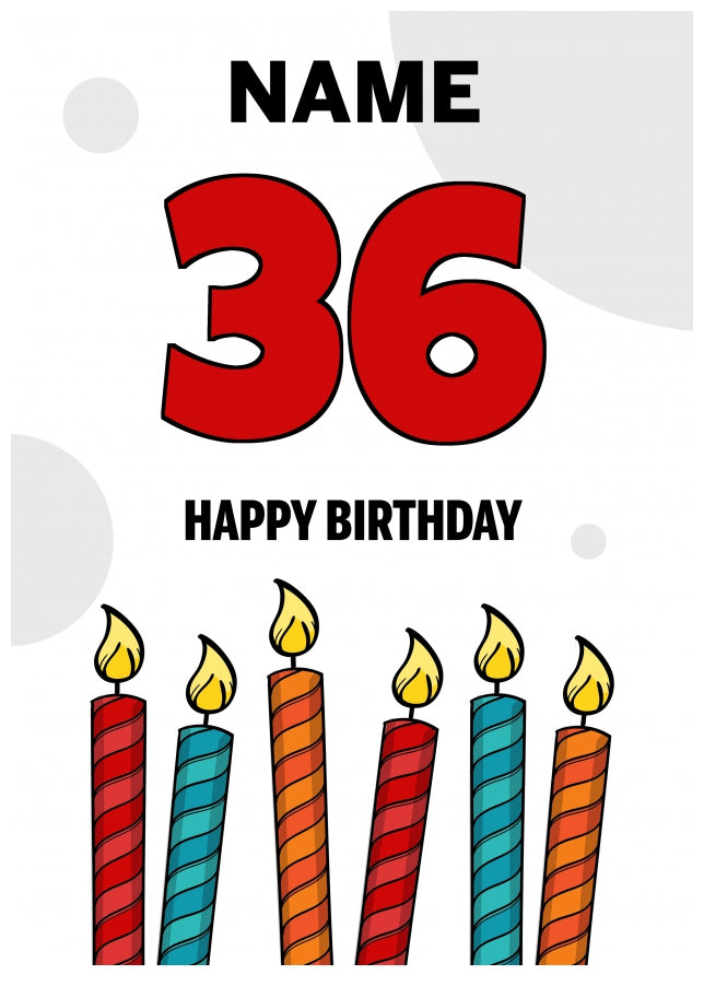 Happy 36th Birthday Card - Bold Birthday Candles Design