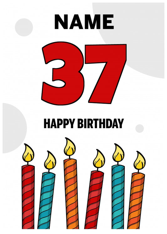 Happy 37th Birthday Card - Bold Birthday Candles Design