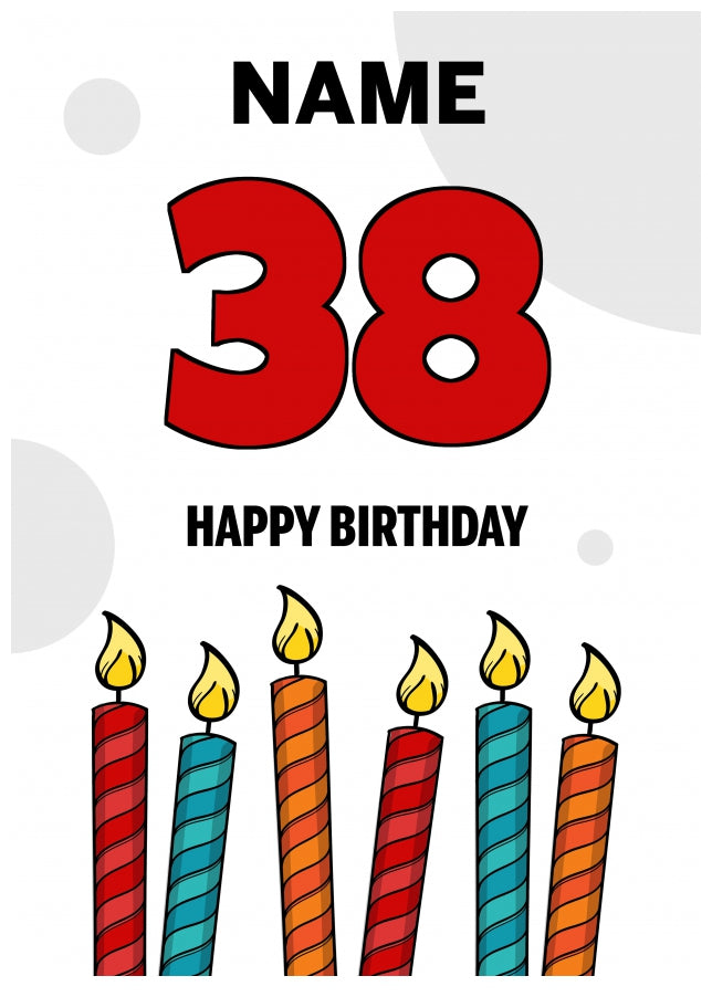 Happy 38th Birthday Card - Bold Birthday Candles Design