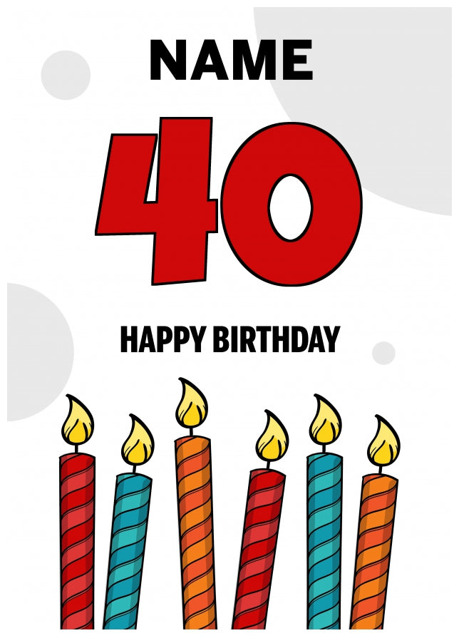 Happy 40th Birthday Card - Bold Birthday Candles Design