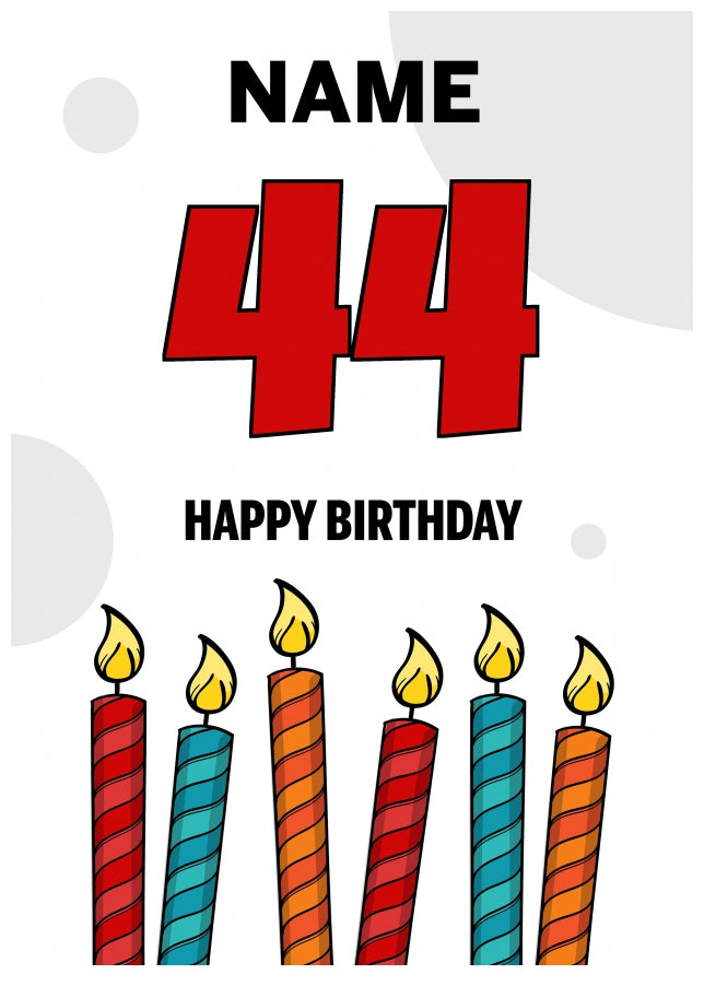 Happy 44th Birthday Card - Bold Birthday Candles Design