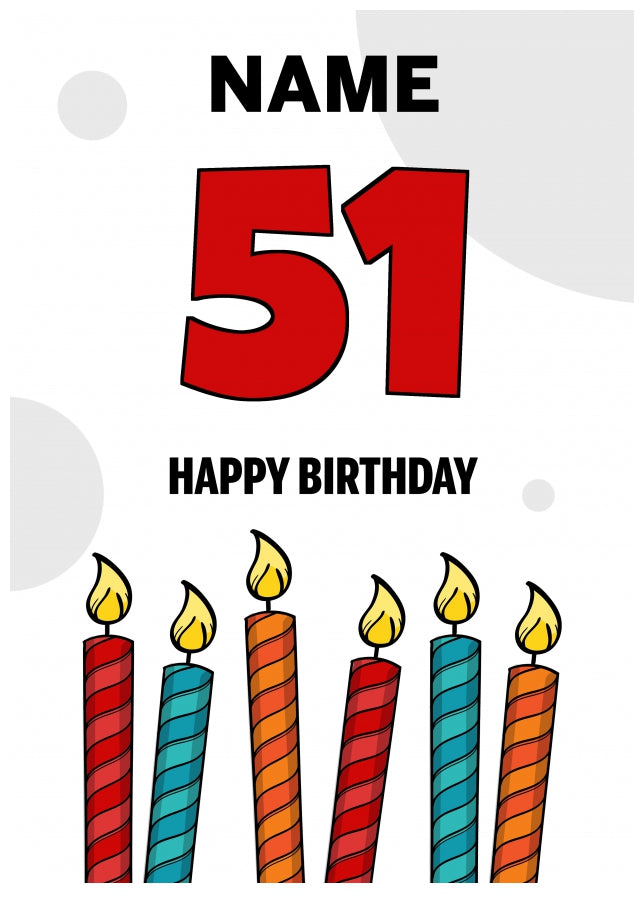 Happy 51st Birthday Card - Bold Birthday Candles Design