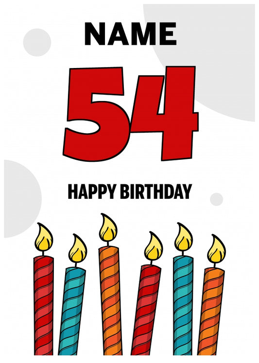 Happy 54th Birthday Card - Bold Birthday Candles Design