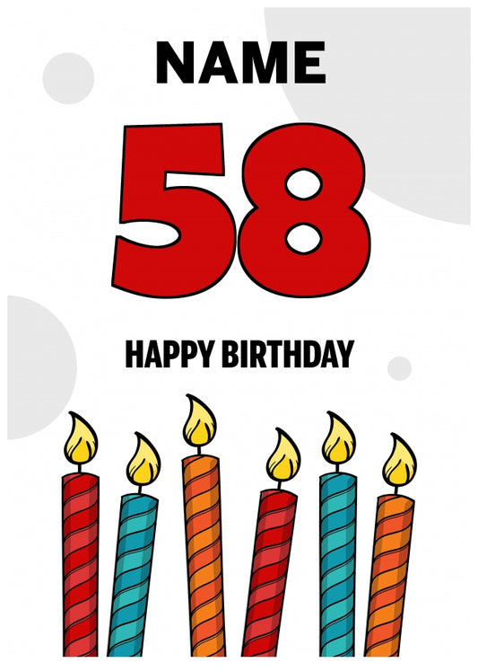 Happy 58th Birthday Card - Bold Birthday Candles Design