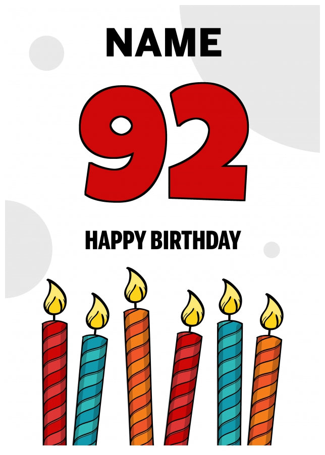 Happy 92nd Birthday Card - Bold Birthday Candles Design