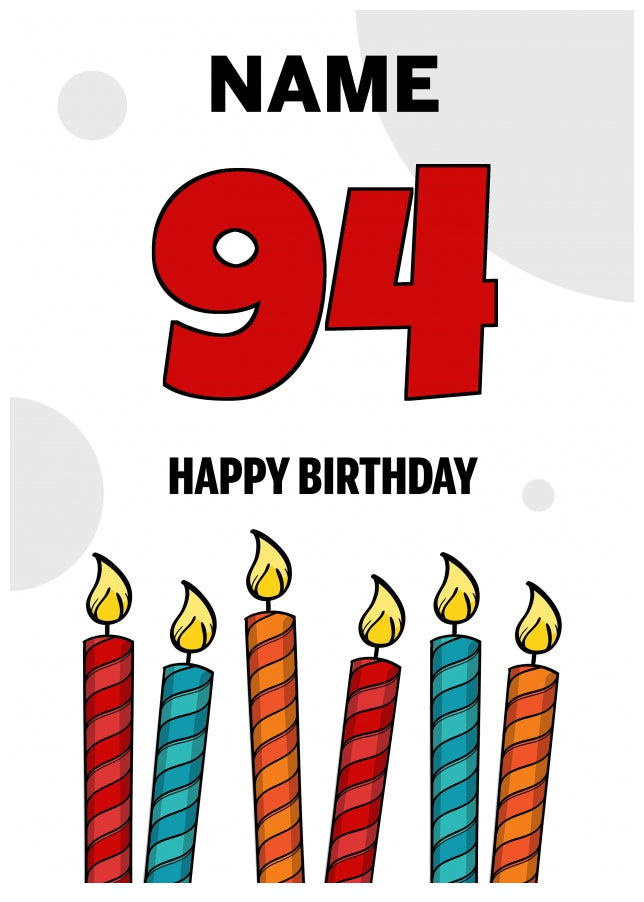 Happy 94th Birthday Card - Bold Birthday Candles Design