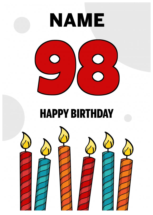 Happy 98th Birthday Card - Bold Birthday Candles Design