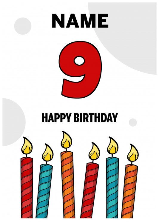 Happy 9th Birthday Card - Bold Birthday Candles Design