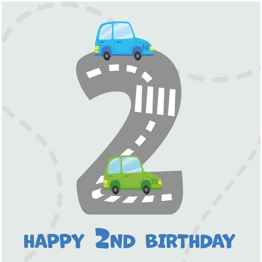 Boys 2nd Birthday Card - Cars Playmat Design