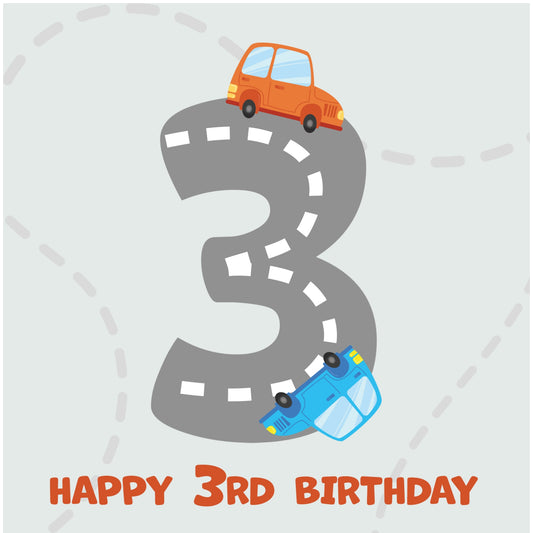 Boys 3rd Birthday Card - Cars Playmat Design