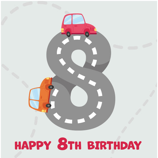 Boys 8th Birthday Card - Cars Playmat Design