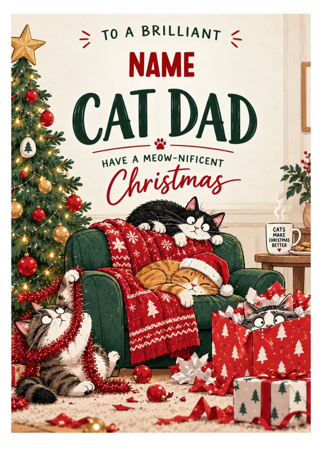 Personalised Cat Dad Christmas Card