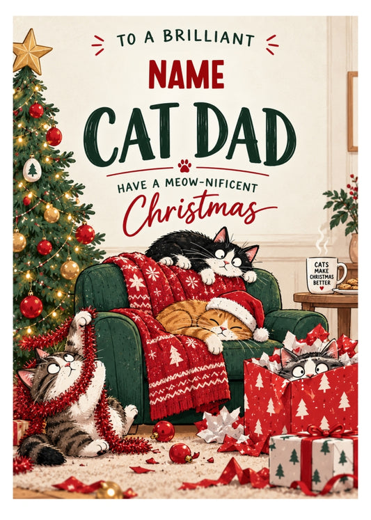 Personalised Cat Dad Christmas Card
