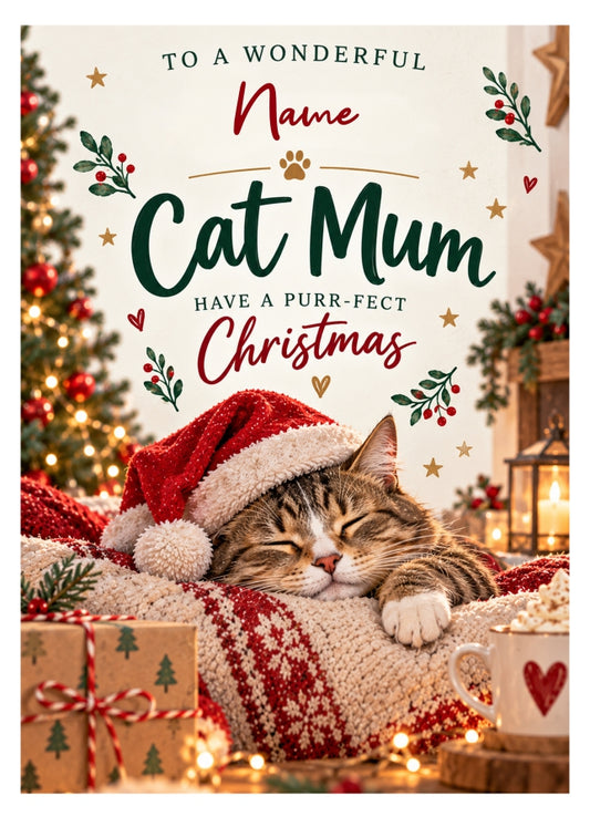 Personalised Cat Mum Christmas Card